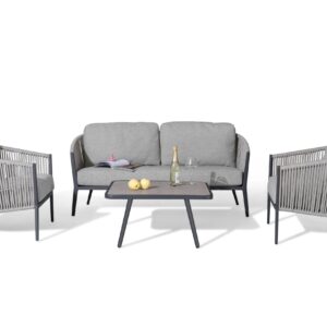 Kreta lounge side angle – The Kreta lounge is designed with durable aluminum tubing and wrapped in 6mm olefin rope. It…